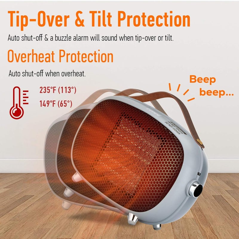 Teioe Space Heater, Mini Electric Space Heater 800W/400W, Small PTC Ceramic Heater with Tip-Over and Overheat Protection, 3 Operating Modes, Space Heaters for Office, Bedroom and Under Desk (GREY) - Image 4